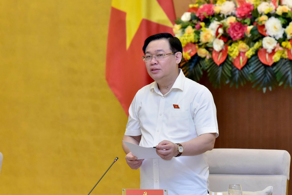  Chủ tịch Quốc hội Vương Đình Huệ phát biểu ý kiến. (Ảnh: TTXVN)