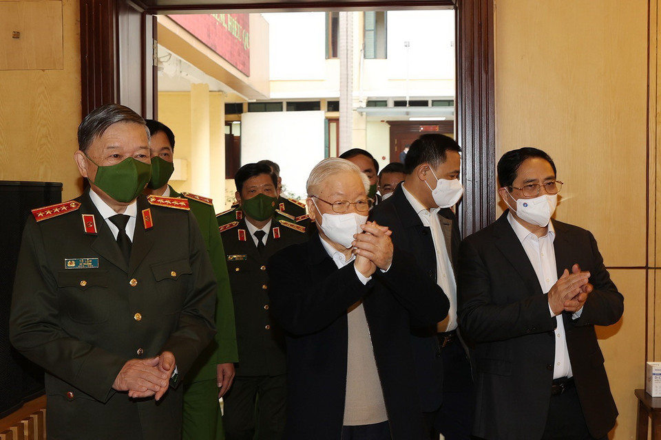  Tổng Bí thư Nguyễn Phú Trọng đến dự Hội nghị. (Ảnh: Trí Dũng/TTXVN)