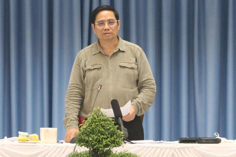 Thủ tướng Phạm Minh Chính phát biểu tại buổi làm việc. (Ảnh: Công Phong/TTXVN)