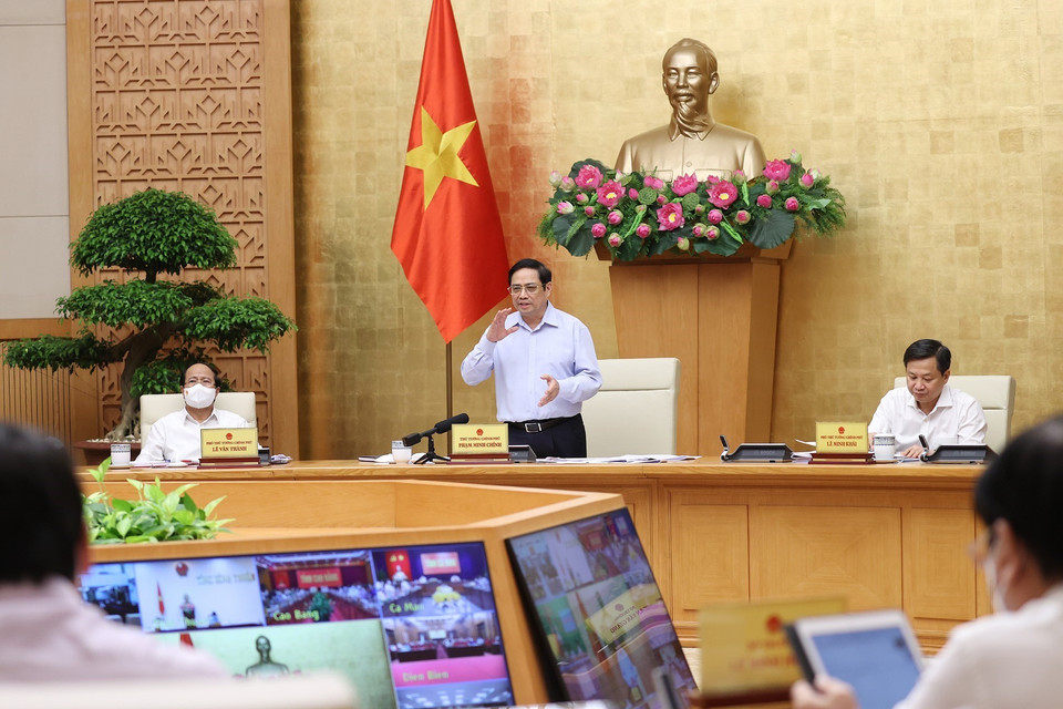 Thủ tướng Phạm Minh Chính kết luận Phiên họp Chính phủ tháng 7/2021. (Ảnh: Dương Giang/TTXVN)