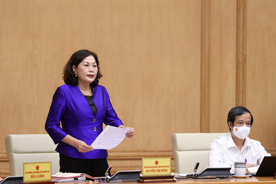 Thống đốc Ngân hàng Nhà nước Việt Nam Nguyễn Thị Hồng phát biểu. (Ảnh: Dương Giang/TTXVN)