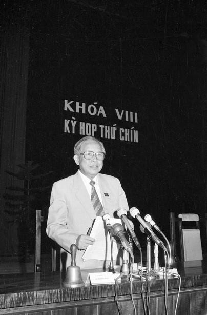 Chủ tịch Quốc hội Lê Quang Đạo phát biểu khai mạc Kỳ họp thứ 9, Quốc hội khóa VIII (27/7/1991). (Ảnh: Kim Hùng/TTXVN)