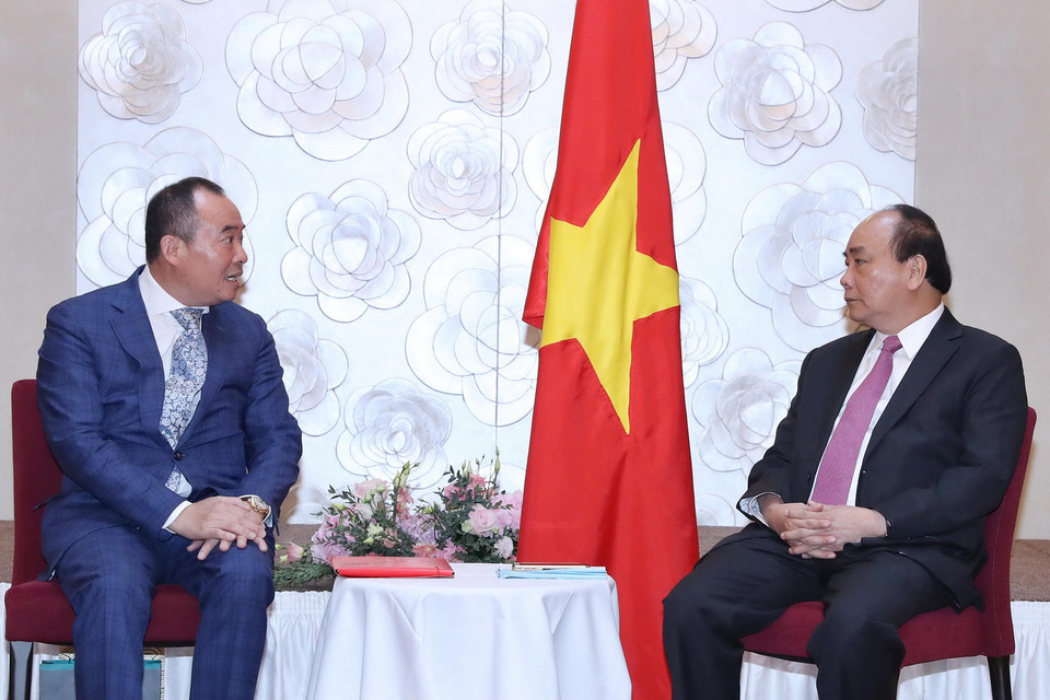 Thủ tướng Nguyễn Xuân Phúc tiếp Chủ tịch Tập đoàn Tân Việt. (Ảnh: Thống Nhất/TTXVN)
