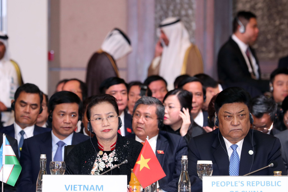 Chủ tịch Quốc hội Nguyễn Thị Kim Ngân cùng đoàn đại biểu cấp cao Quốc hội Việt Nam dự hội nghị MSEP3. (Ảnh: Trọng Đức/TTXVN)