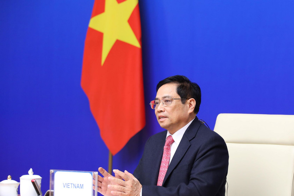 Thủ tướng Chính phủ Phạm Minh Chính phát biểu tại Hội nghị Cấp cao Á-Âu (ASEM) lần thứ 13. (Ảnh: Lâm Khánh/TTXVN)