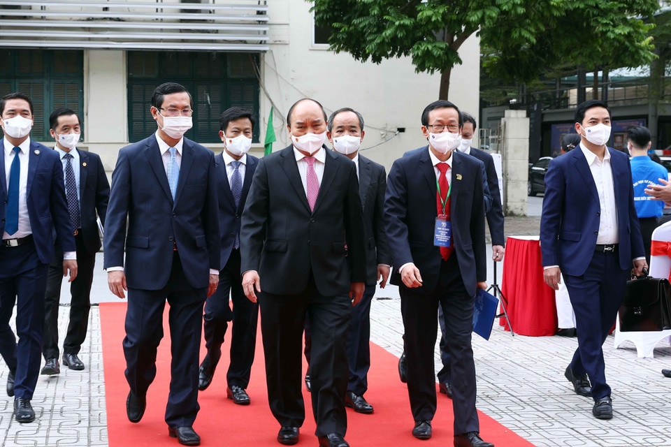 Chủ tịch nước Nguyễn Xuân Phúc tới dự Lễ kỷ niệm. (Ảnh: Phạm Kiên/TTXVN)