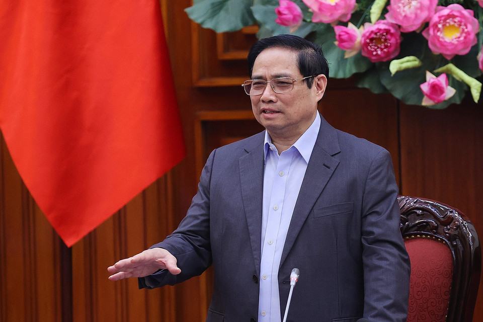 Thủ tướng Phạm Minh Chính phát biểu tại buổi làm việc với Liên hiệp các Hội Văn học nghệ thuật Việt Nam. (Ảnh: Dương Giang/TTXVN)