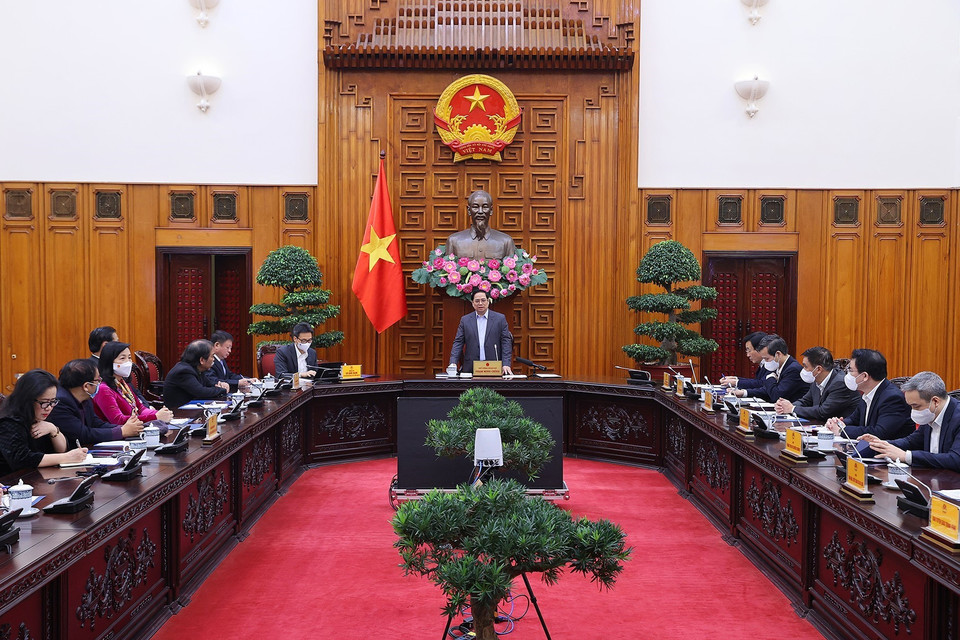  Thủ tướng Phạm Minh Chính phát biểu tại buổi làm việc với Liên hiệp các Hội Văn học nghệ thuật Việt Nam. (Ảnh: Dương Giang/TTXVN)