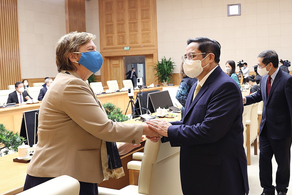 Thủ tướng Phạm Minh Chính tiếp Trưởng đại diện các Tổ chức Liên hợp quốc tại Việt Nam. (Ảnh: Dương Giang/TTXVN)