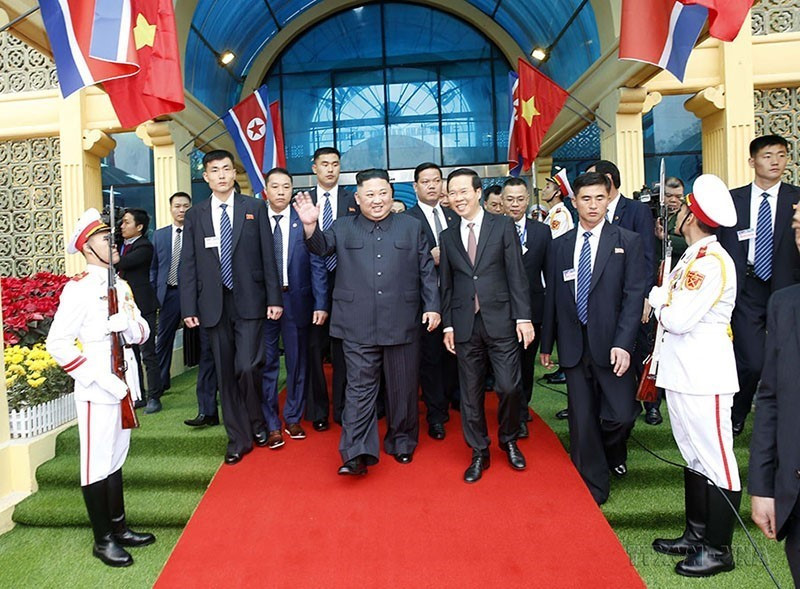 Lễ đón Chủ tịch Triều Tiên Kim Jong-un đến Việt Nam dự Hội nghị Thượng đỉnh Mỹ-Triều và thăm cấp Nhà nước Việt Nam (2/2019). (Ảnh: Nhan Sáng/TTXVN)