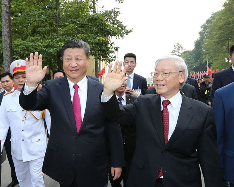 Tổng Bí thư Nguyễn Phú Trọng đón Tổng Bí thư, Chủ tịch nước Trung Quốc Tập Cận Bình thăm cấp Nhà nước tới Việt Nam từ ngày 12-13/11/2017. (Ảnh: Trí Dũng/TTXVN)