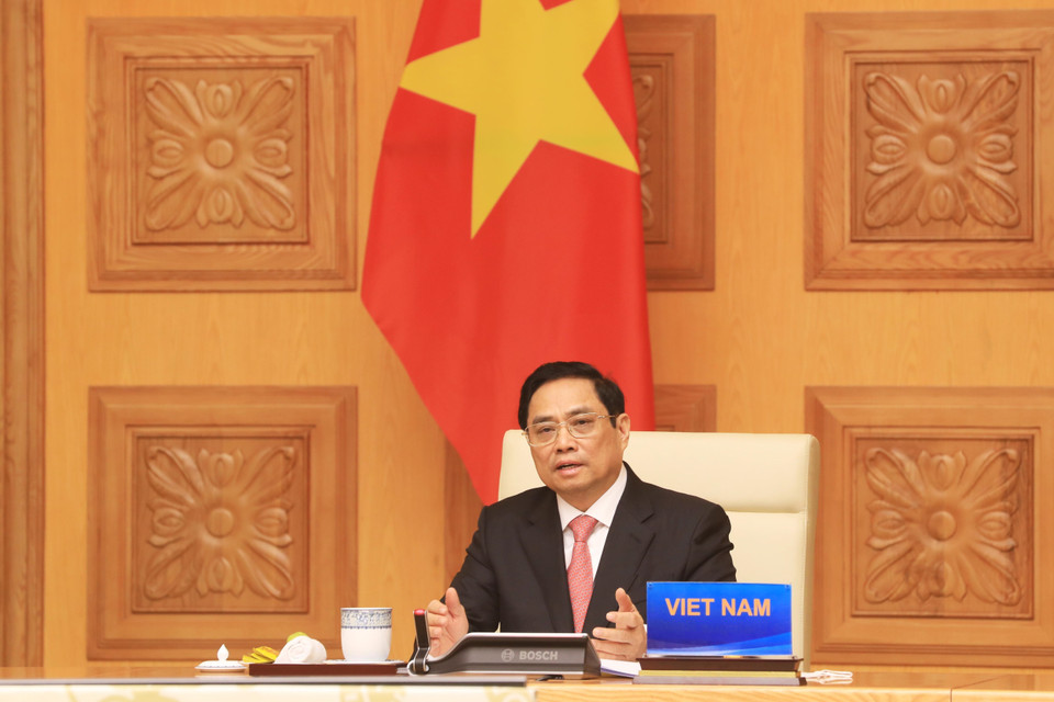 Thủ tướng Chính phủ Phạm Minh Chính phát biểu tại Hội nghị cấp cao đặc biệt kỷ niệm 30 năm quan hệ ASEAN-Trung Quốc. (Ảnh: Lâm Khánh/TTXVN)