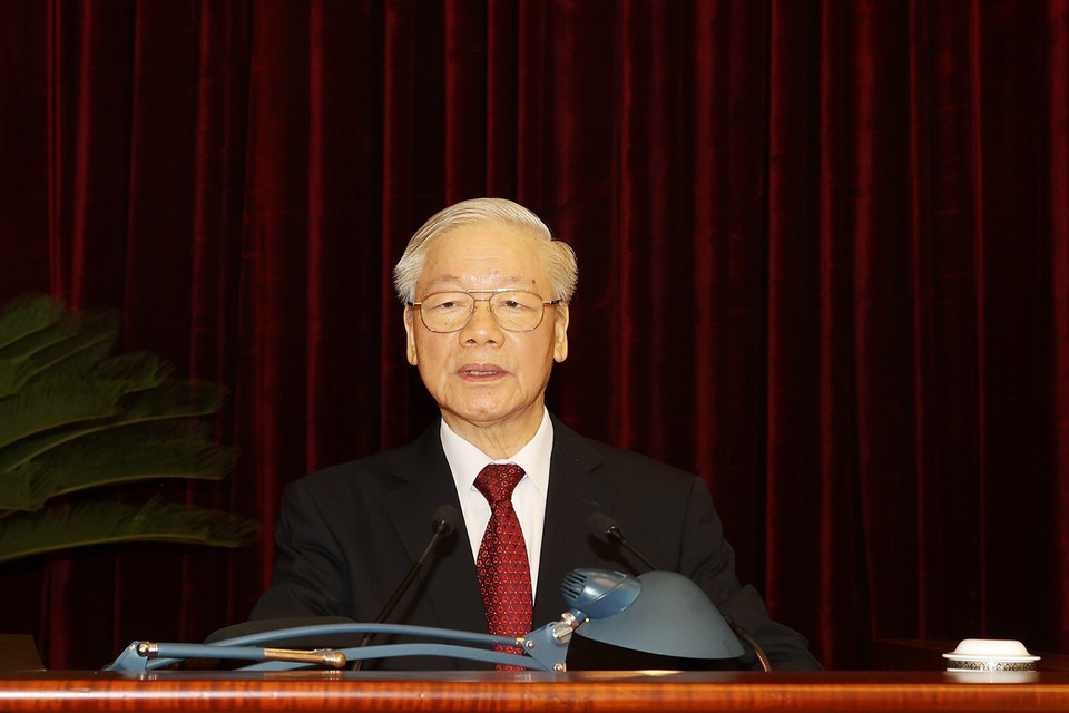 Tổng Bí thư Nguyễn Phú Trọng phát biểu khai mạc hội nghị. (Ảnh: Trí Dũng/TTXVN)