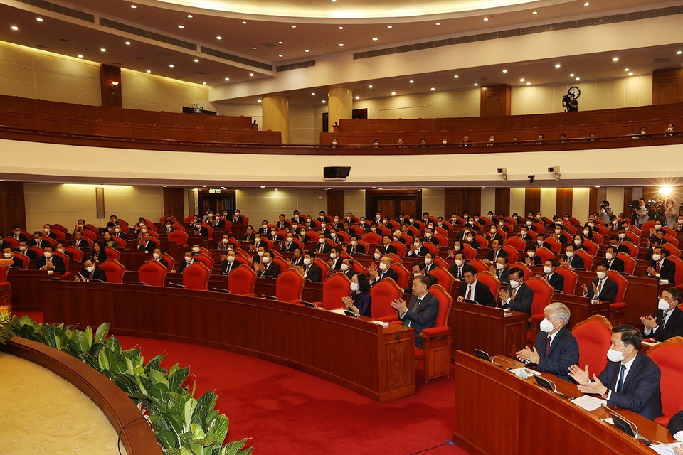 Các lãnh đạo Đảng, Nhà nước và các đại biểu tại phiên khai mạc hội nghị. (Ảnh: Trí Dũng/TTXVN)