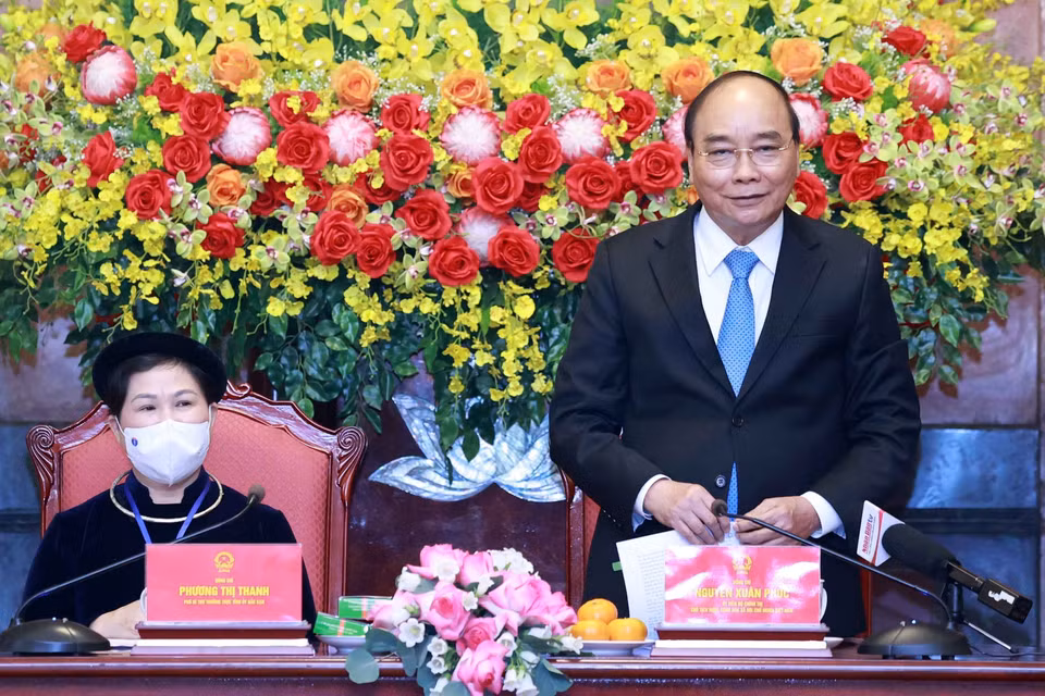 Chủ tịch nước Nguyễn Xuân Phúc phát biểu. (Ảnh: Thống Nhất/TTXVN)