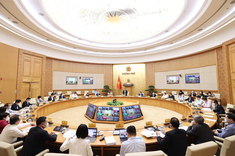 Quang cảnh hội nghị tại điểm cầu Chính phủ. (Ảnh: Dương Giang/TTXVN)