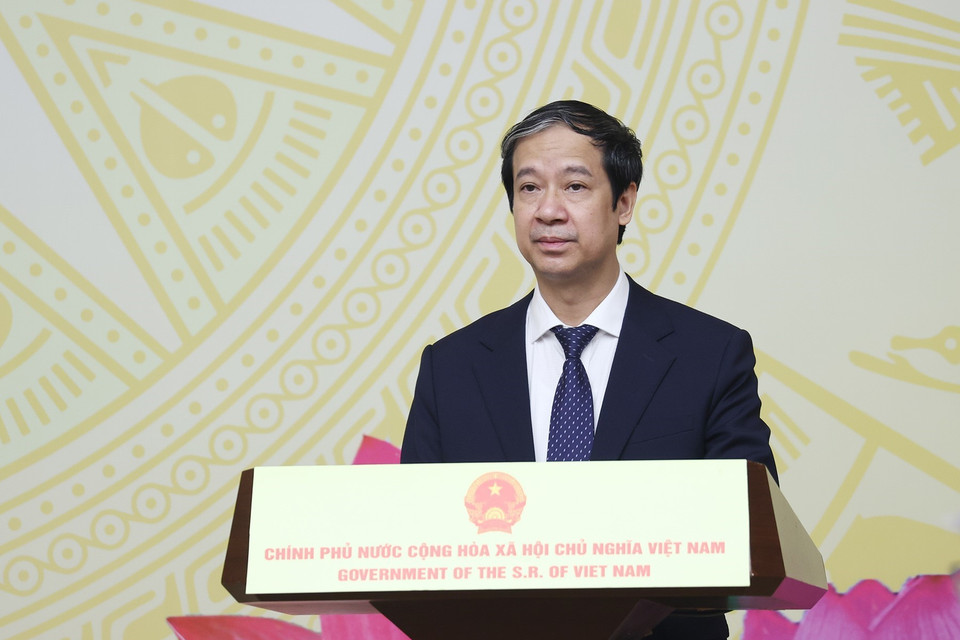 Bộ trưởng Bộ Giáo dục và Đào tạo Nguyễn Kim Sơn phát biểu. (Ảnh: Dương Giang/TTXVN)