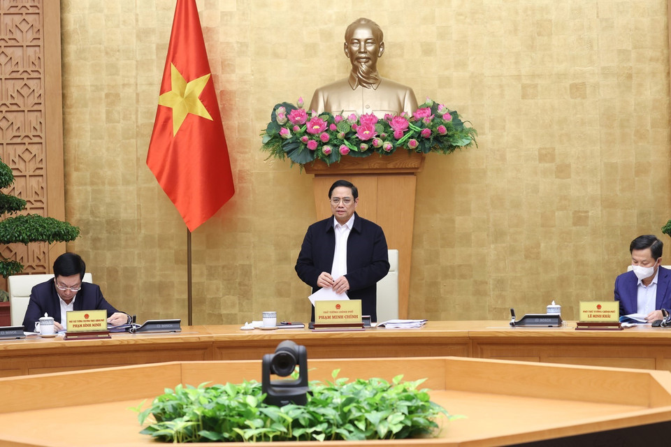 Thủ tướng Phạm Minh Chính phát biểu tại phiên họp Chính phủ chuyên đề tháng 11. (Ảnh: Dương Giang/TTXVN)