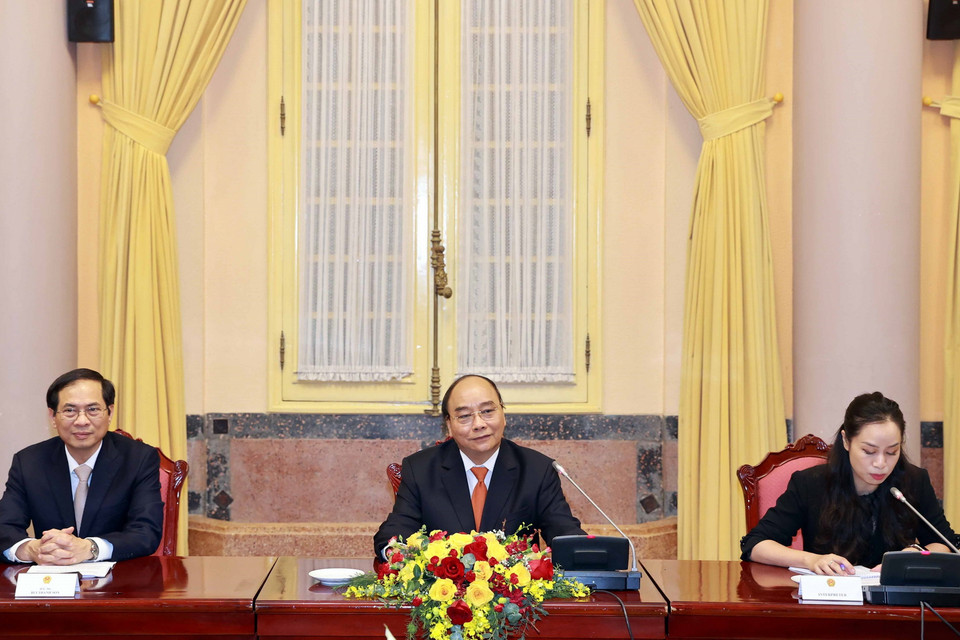 Chủ tịch nước Nguyễn Xuân Phúc phát biểu tại buổi tiếp Đại sứ, Đại biện các nước thành viên ASEAN. (Ảnh: Thống Nhất/TTXVN)