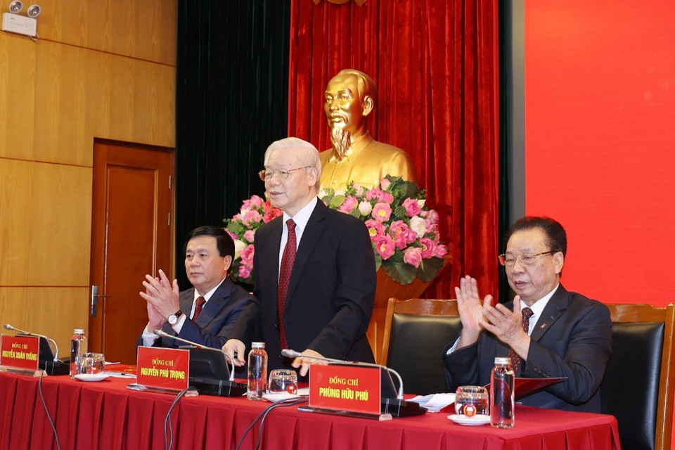 Tổng Bí thư Nguyễn Phú Trọng dự Hội nghị. (Ảnh: Trí Dũng/TTXVN)