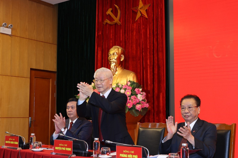 Tổng Bí thư Nguyễn Phú Trọng dự Hội nghị. (Ảnh: Trí Dũng/TTXVN)