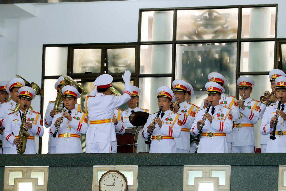 Đội Quân nhạc phục vụ Lễ truy điệu. (Nguồn: TTXVN)