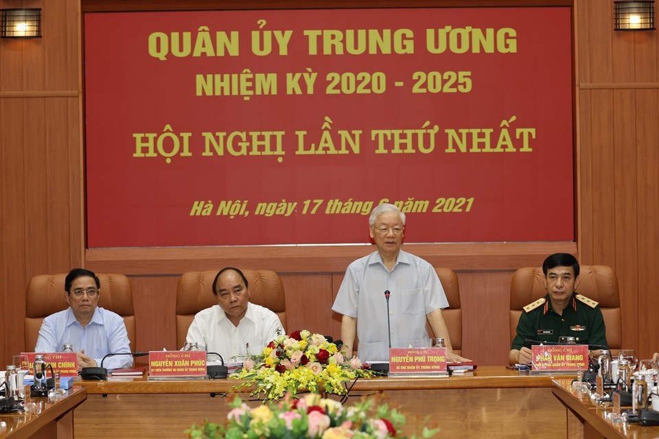 Tổng Bí thư Nguyễn Phú Trọng, Bí thư Quân ủy Trung ương phát biểu chỉ đạo Hội nghị. (Ảnh: Trí Dũng/TTXVN)