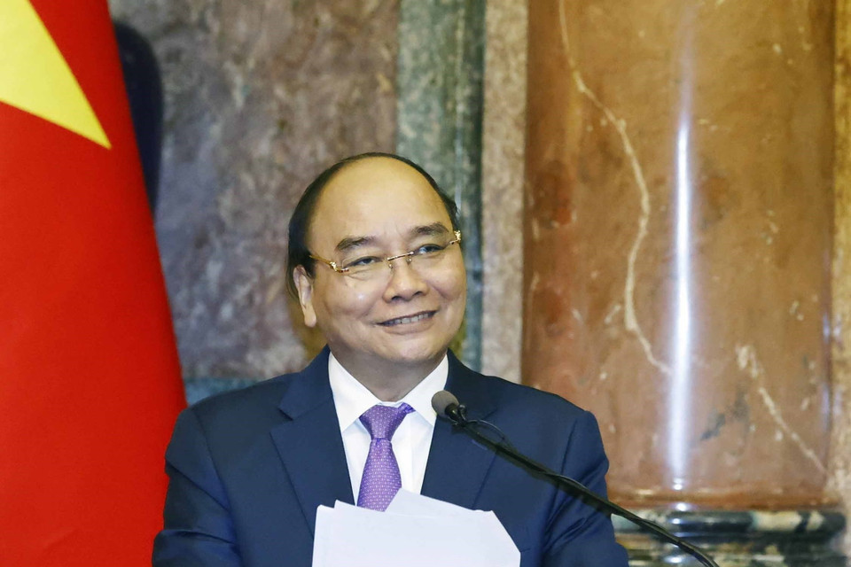 Chủ tịch nước Nguyễn Xuân Phúc phát biểu. (Ảnh: Thống Nhất/TTXVN)