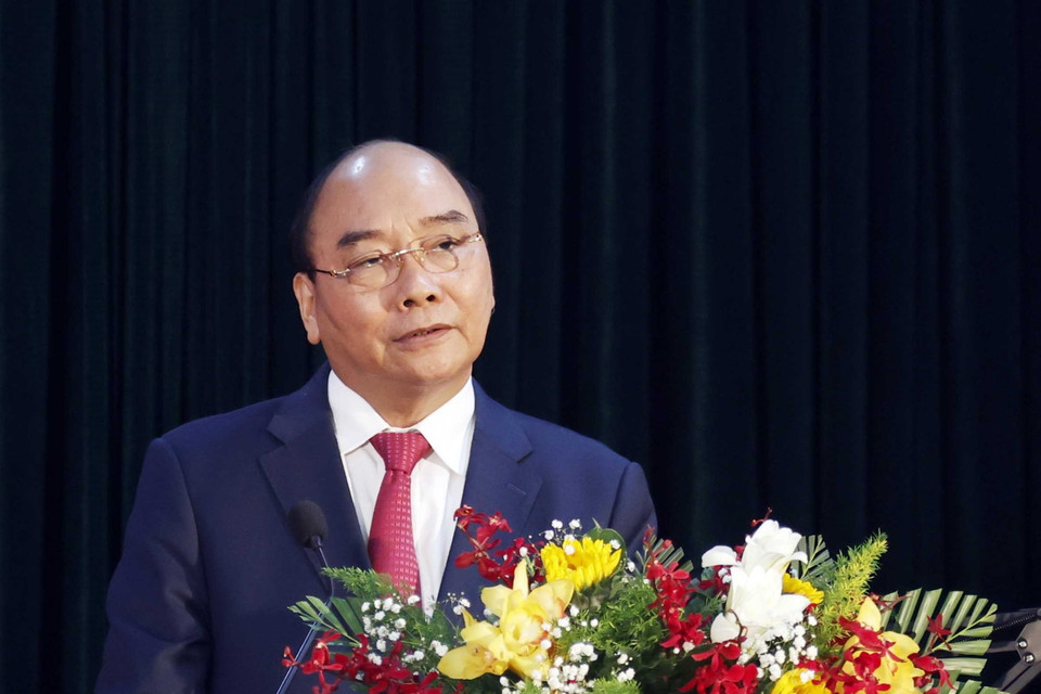 Chủ tịch nước Nguyễn Xuân Phúc phát biểu tại buổi gặp mặt. (Ảnh: Thống Nhất/TTXVN)