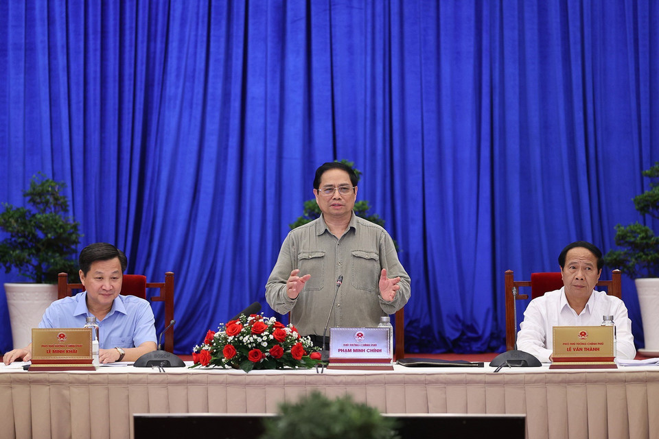 Thủ tướng Phạm Minh Chính phát biểu tại cuộc họp. (Ảnh: Dương Giang/TTXVN)