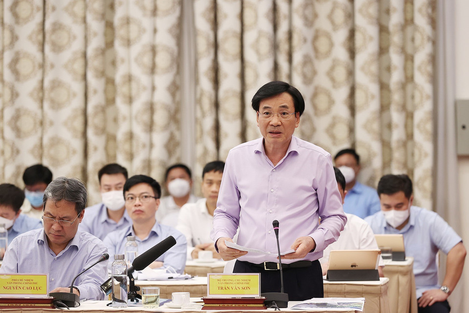 Bộ trưởng, Chủ nhiệm Văn phòng Chính phủ Trần Văn Sơn phát biểu. (Ảnh: Dương Giang/TTXVN)