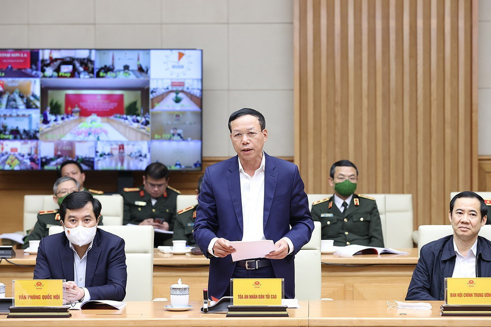 Phó Chánh án Toà án nhân dân tối cao Nguyễn Trí Tuệ phát biểu. (Ảnh: Dương Giang/TTXVN)