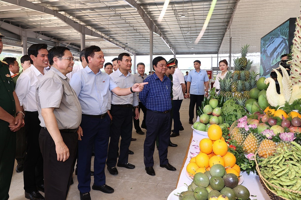 Thủ tướng Phạm Minh Chính thăm Trung tâm chế biến rau quả Doveco Sơn La. (Ảnh: Dương Giang/TTXVN)