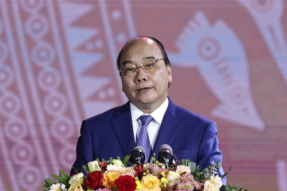 Chủ tịch nước Nguyễn Xuân Phúc phát biểu tại buổi lễ. (Ảnh: Thống Nhất/TTXVN)