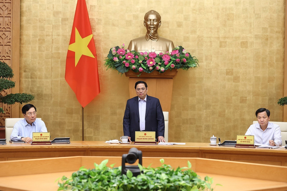 Thủ tướng Phạm Minh Chính trì Phiên họp Chính phủ thường kỳ tháng 4. (Ảnh: Dương Giang/TTXVN)