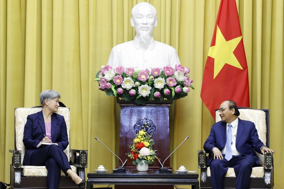 Chủ tịch nước Nguyễn Xuân Phúc tiếp Bộ trưởng Ngoại giao Australia. (Ảnh: Thống Nhất/TTXVN)