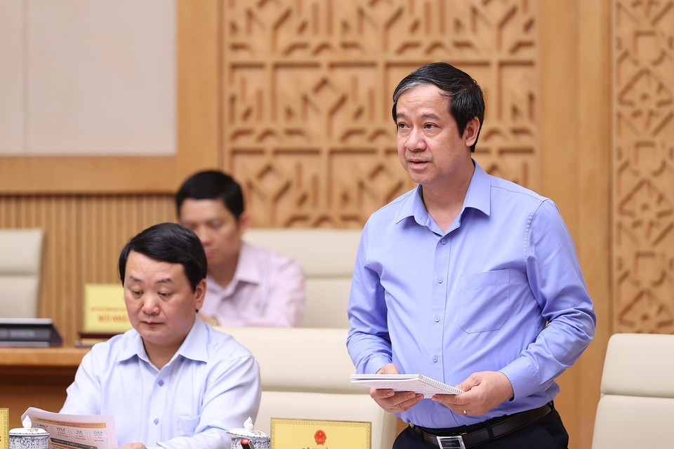 Bộ trưởng Bộ Giáo dục và Đào tạo Nguyễn Kim Sơn phát biểu. (Ảnh: Dương Giang/TTXVN)