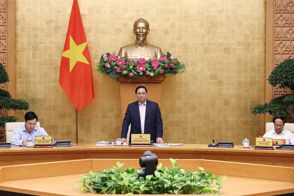 Thủ tướng Phạm Minh Chính phát biểu tại phiên họp. (Ảnh: Dương Giang-TTXVN)