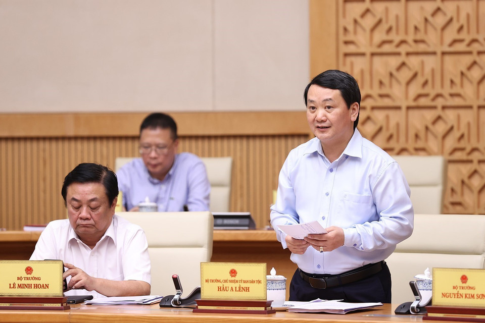 Bộ trưởng, Chủ nhiệm Ủy ban Dân tộc Hầu A Lềnh phát biểu. (Ảnh: Dương Giang/TTXVN)