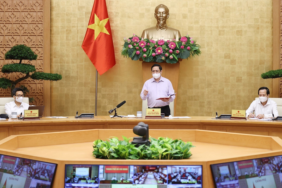 Thủ tướng Phạm Minh Chính phát biểu kết luận hội nghị. (Ảnh: Dương Giang/TTXVN)