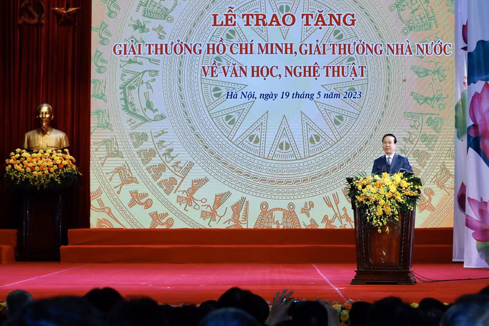 Chủ tịch nước Võ Văn Thưởng phát biểu tại buổi lễ. (Ảnh: Lâm Khánh/TTXVN)