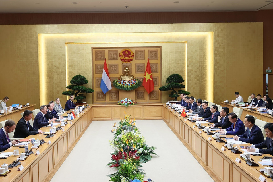 Thủ tướng Phạm Minh Chính hội đàm với Thủ tướng Đại Công quốc Luxembourg Xavier Bettel. (Ảnh: Dương Giang/TTXVN)