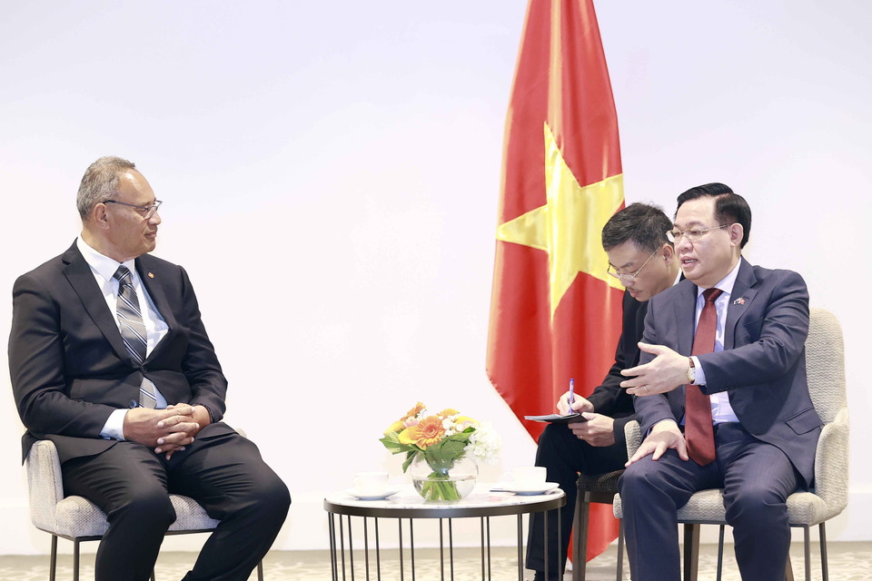 Chủ tịch Quốc hội Vương Đình Huệ tiếp ông John Fiso, Giám đốc điều hành Fiso Investment. (Ảnh: Doãn Tấn/TTXVN)