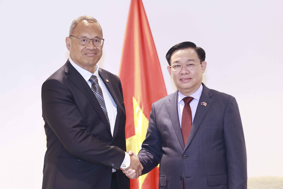 Chủ tịch Quốc hội Vương Đình Huệ tiếp ông John Fiso, Giám đốc điều hành Fiso Investment. (Ảnh: Doãn Tấn/TTXVN)