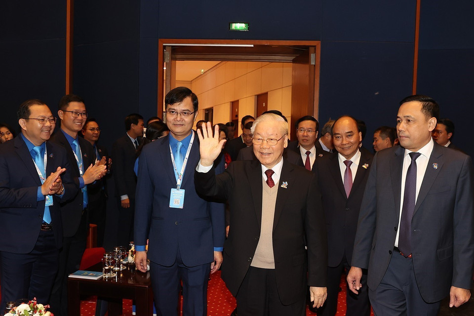 Tổng Bí thư Nguyễn Phú Trọng đến dự đại hội. (Ảnh: Trí Dũng/TTXVN)