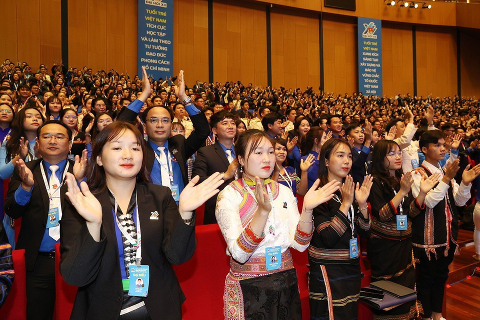 Đại biểu đoàn thanh niên dự Đại hội đại biểu toàn quốc Đoàn Thanh niên Cộng sản Hồ Chí Minh. (Ảnh: Trí Dũng/TTXVN)