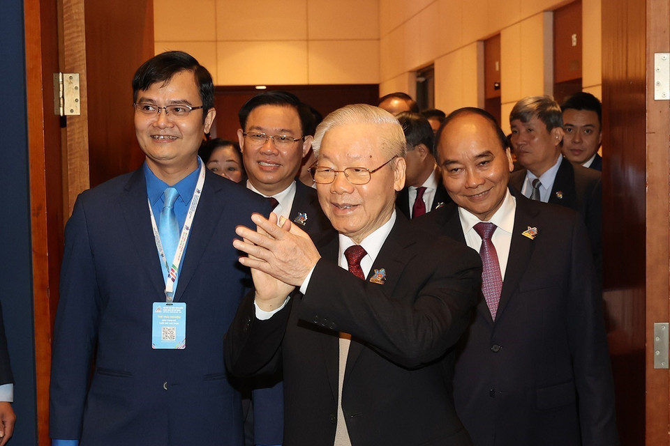 Tổng Bí thư Nguyễn Phú Trọng đến dự đại hội. (Ảnh: Trí Dũng/TTXVN)