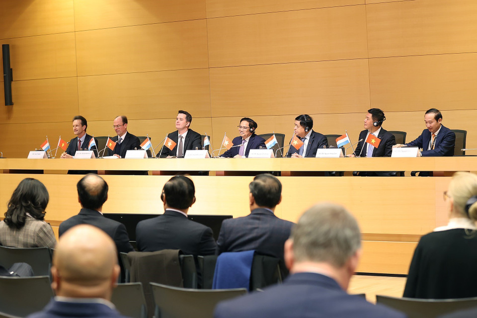 Thủ tướng Phạm Minh Chính dự Diễn đàn doanh nghiệp Việt Nam-Luxembourg. (Ảnh: Dương Giang/TTXVN)