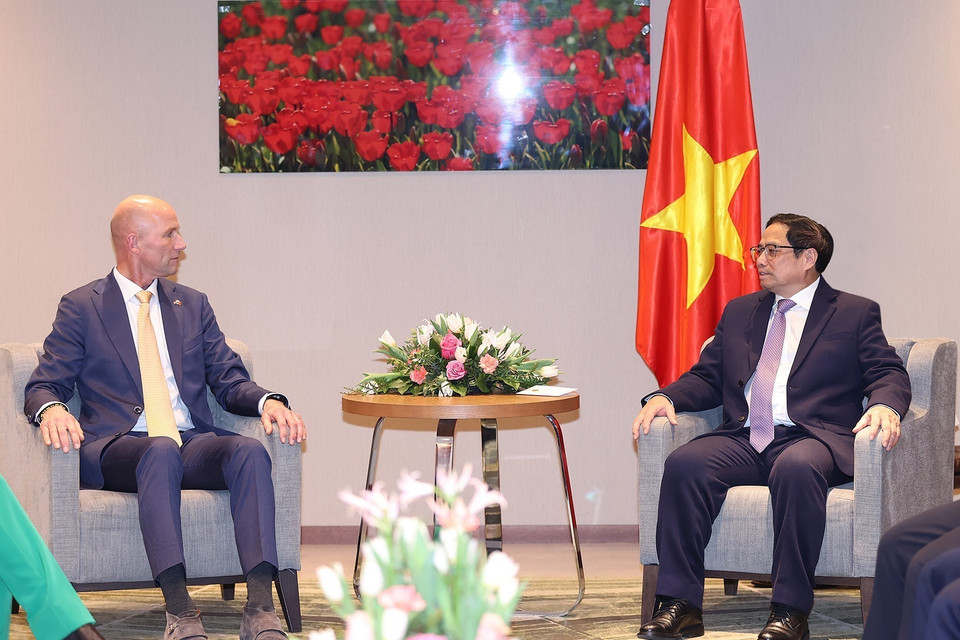 Thủ tướng Phạm Minh Chính tiếp Hiệp hội doanh nghiệp Hà Lan tại Việt Nam và lãnh đạo Phòng Thương mại Hà Lan- Việt Nam. (Ảnh: Dương Giang/TTXVN)