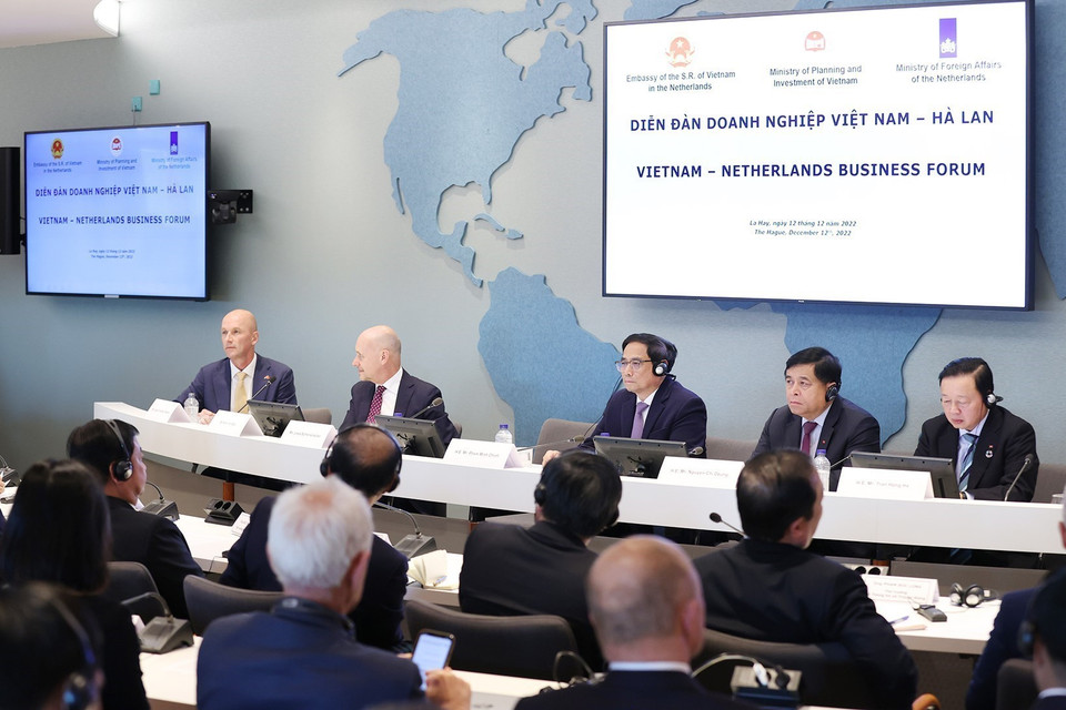 Thủ tướng Phạm Minh Chính dự Diễn đàn doanh nghiệp Việt Nam-Hà Lan. (Ảnh: Dương Giang/TTXVN)